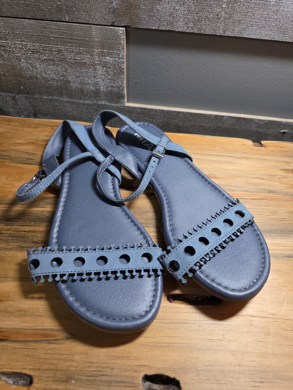 MIA Blue Gray Strappy Flat Sandals